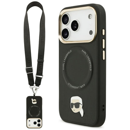 Capa MagSafe para Apple iPhone 17 Pro, Karl Lagerfeld, Big Strap Karl Metal Logo, Preta