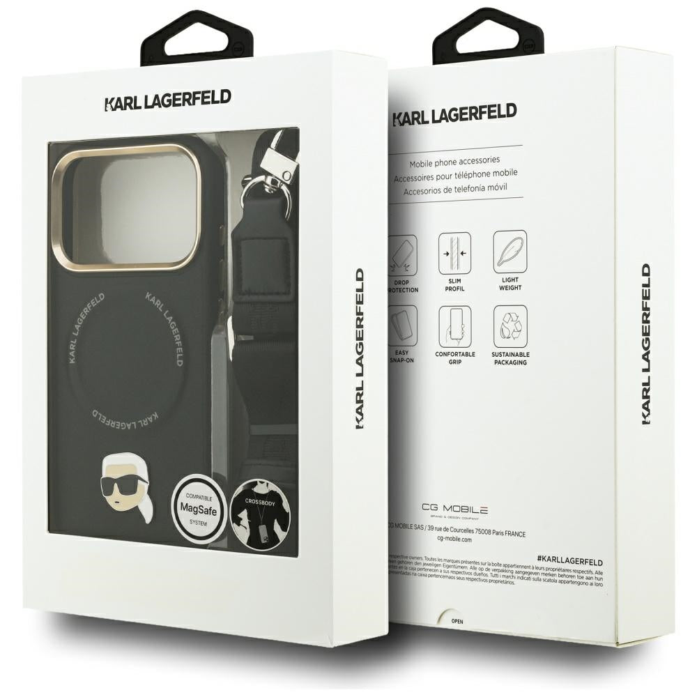 Capa MagSafe para Apple iPhone 17 Pro, Karl Lagerfeld, Big Strap Karl Metal Logo, Preta