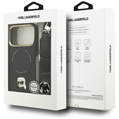 Capa MagSafe para Apple iPhone 17 Pro, Karl Lagerfeld, Big Strap Karl Metal Logo, Preta