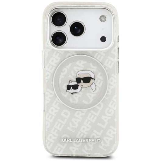 Capa MagSafe para Apple iPhone 17 Pro, Karl Lagerfeld, Glitter Karl & Choupette Head, Branca