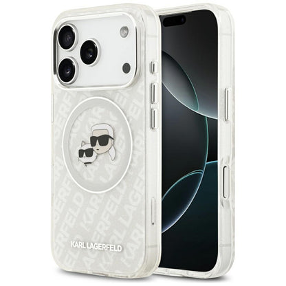 Capa MagSafe para Apple iPhone 17 Pro, Karl Lagerfeld, Glitter Karl & Choupette Head, Branca