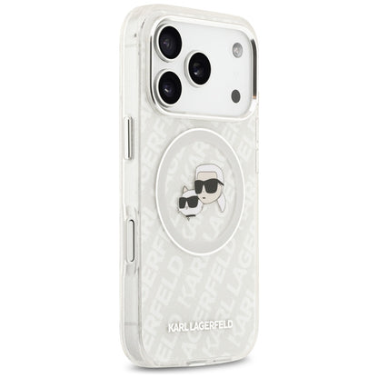 Capa MagSafe para Apple iPhone 17 Pro, Karl Lagerfeld, Glitter Karl & Choupette Head, Branca