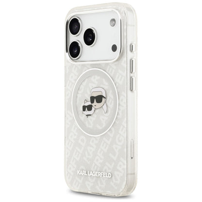 Capa MagSafe para Apple iPhone 17 Pro, Karl Lagerfeld, Glitter Karl & Choupette Head, Branca