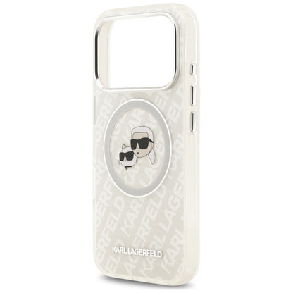 Capa MagSafe para Apple iPhone 17 Pro, Karl Lagerfeld, Glitter Karl & Choupette Head, Branca