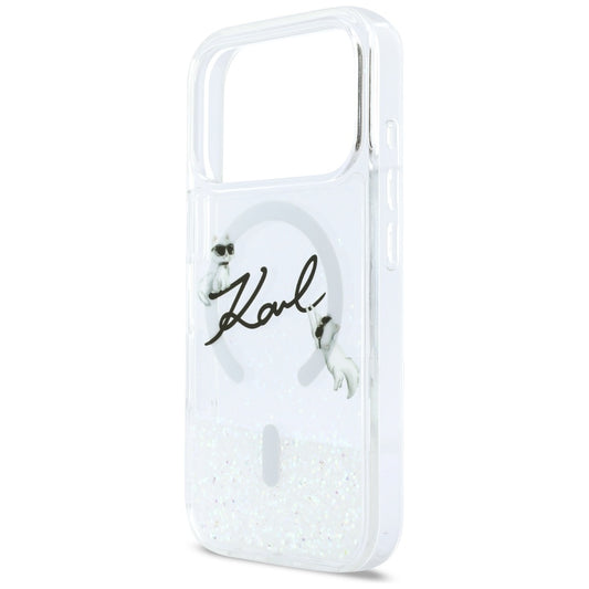 Capa MagSafe para Apple iPhone 17 Pro, Karl Lagerfeld, Glitter Karl Script Logo, Transparente