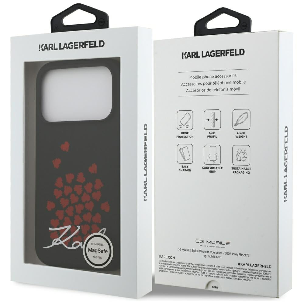 Capa MagSafe para Apple iPhone 17 Pro, Karl Lagerfeld, Logo Heart Sign, Preta.
