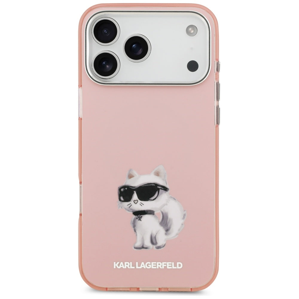 Capa MagSafe para Apple iPhone 17 Pro, Karl Lagerfeld, IML Aquarelle Logo Choupette, Rosa