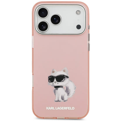 Capa MagSafe para Apple iPhone 17 Pro, Karl Lagerfeld, IML Aquarelle Logo Choupette, Rosa