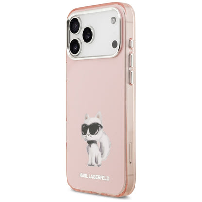 Capa MagSafe para Apple iPhone 17 Pro, Karl Lagerfeld, IML Aquarelle Logo Choupette, Rosa