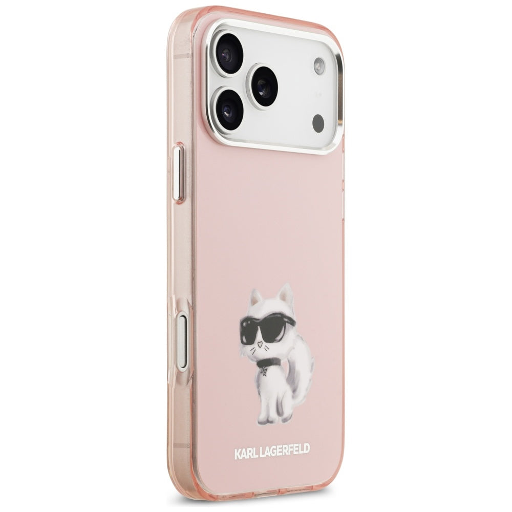 Capa MagSafe para Apple iPhone 17 Pro, Karl Lagerfeld, IML Aquarelle Logo Choupette, Rosa