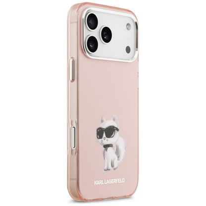 Capa MagSafe para Apple iPhone 17 Pro, Karl Lagerfeld, IML Aquarelle Logo Choupette, Rosa