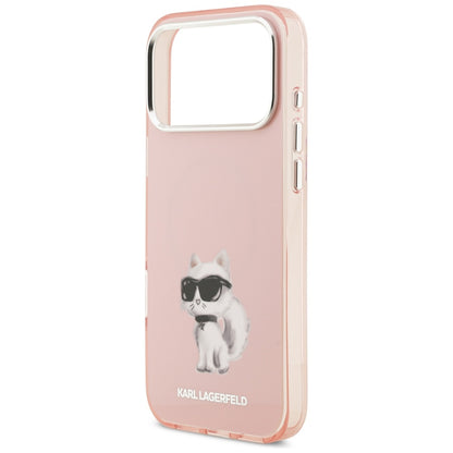 Capa MagSafe para Apple iPhone 17 Pro, Karl Lagerfeld, IML Aquarelle Logo Choupette, Rosa