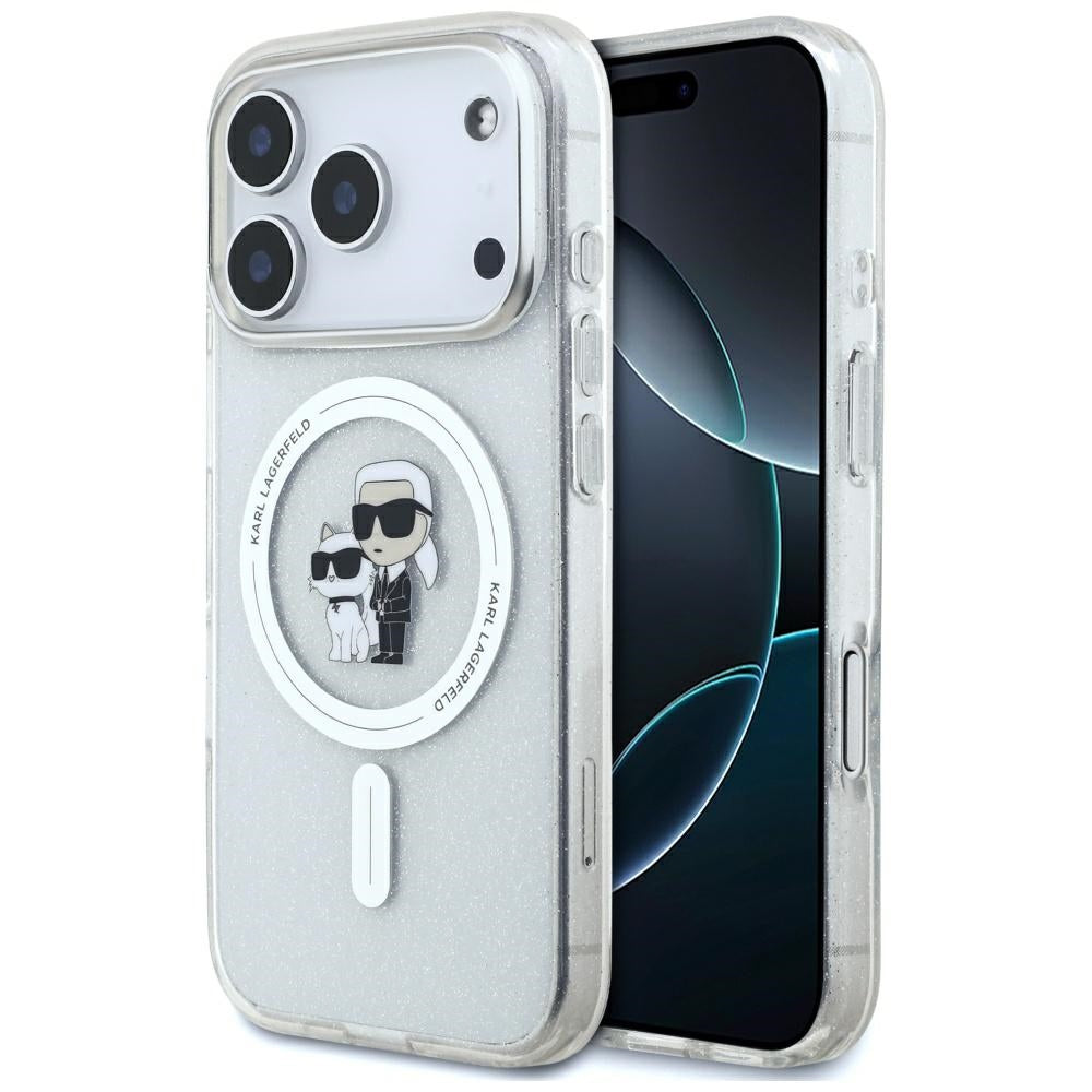 Capa MagSafe para Apple iPhone 17 Pro, Karl Lagerfeld, IML Glitter Karl & Choupette, Transparente