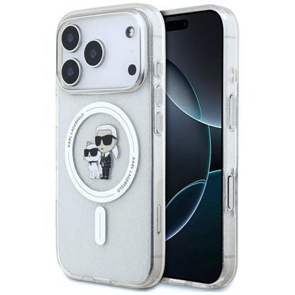 Capa MagSafe para Apple iPhone 17 Pro, Karl Lagerfeld, IML Glitter Karl & Choupette, Transparente