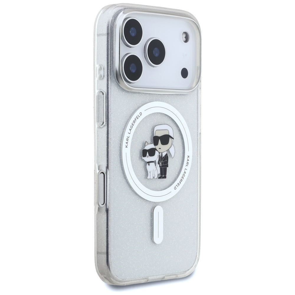 Capa MagSafe para Apple iPhone 17 Pro, Karl Lagerfeld, IML Glitter Karl & Choupette, Transparente