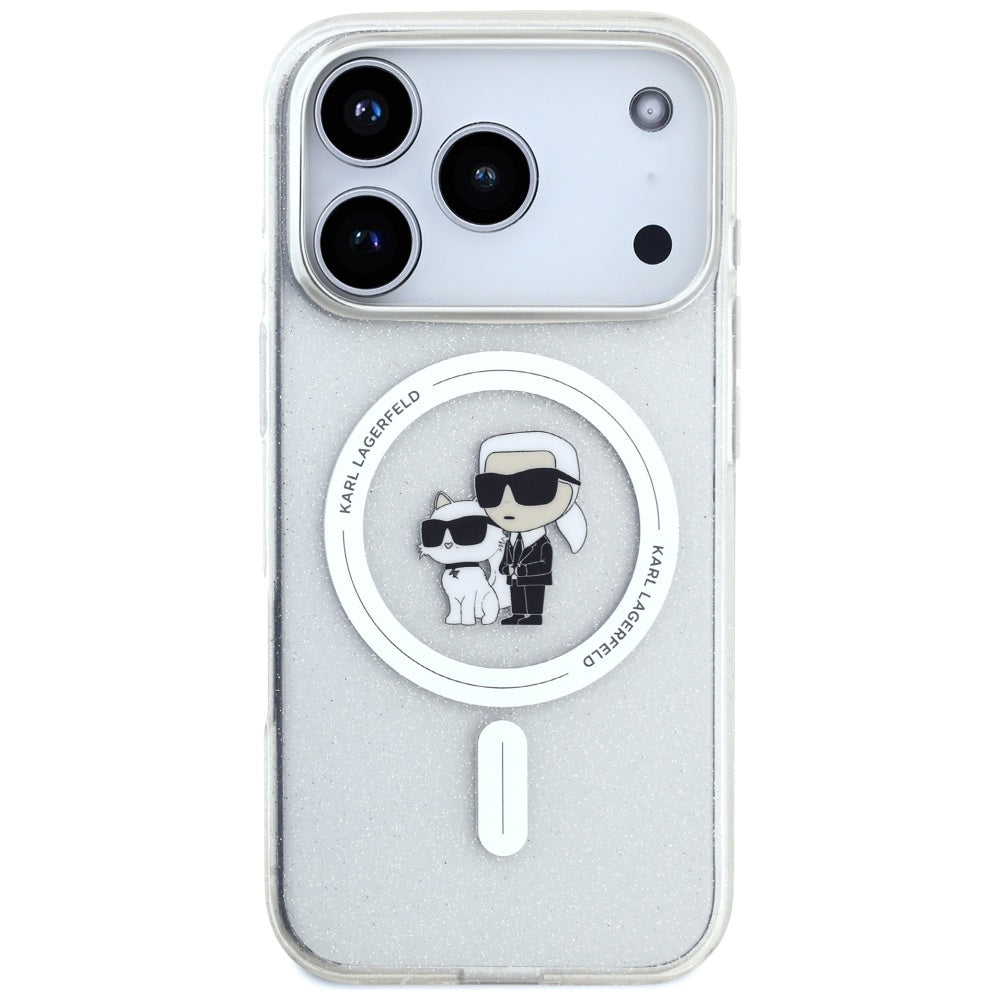 Capa MagSafe para Apple iPhone 17 Pro, Karl Lagerfeld, IML Glitter Karl & Choupette, Transparente