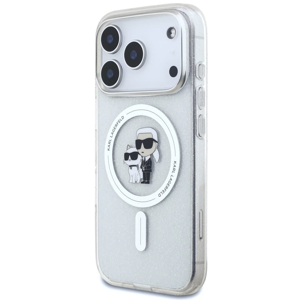 Capa MagSafe para Apple iPhone 17 Pro, Karl Lagerfeld, IML Glitter Karl & Choupette, Transparente
