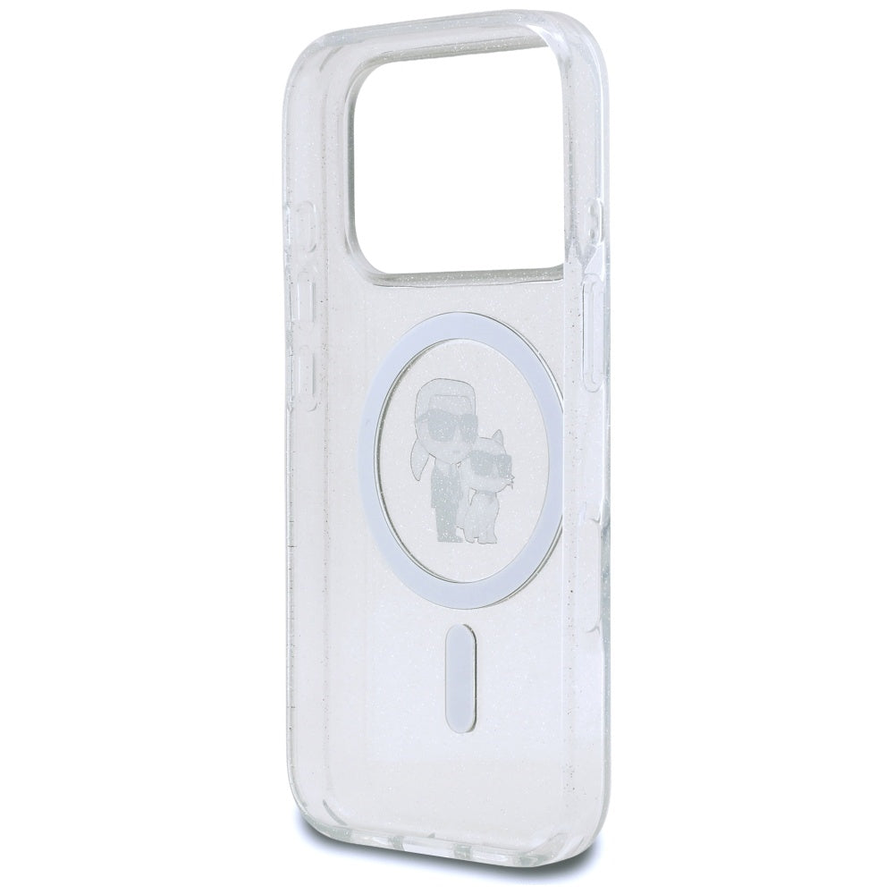 Capa MagSafe para Apple iPhone 17 Pro, Karl Lagerfeld, IML Glitter Karl & Choupette, Transparente
