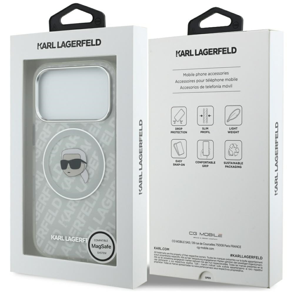 Capa MagSafe para Apple iPhone 17 Pro, Karl Lagerfeld, IML Karl`s Head, Cinzento