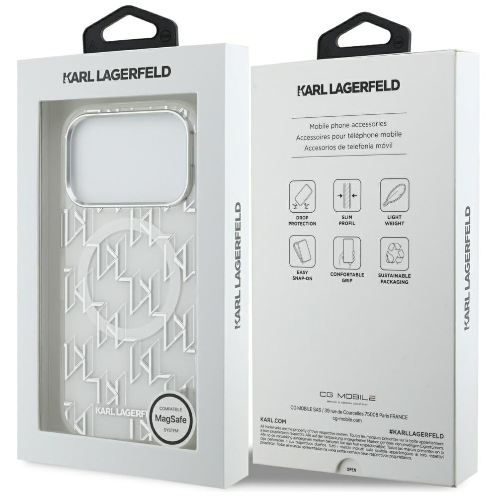 Capa MagSafe para Apple iPhone 17 Pro, Karl Lagerfeld, IML KL Monogram, Branca