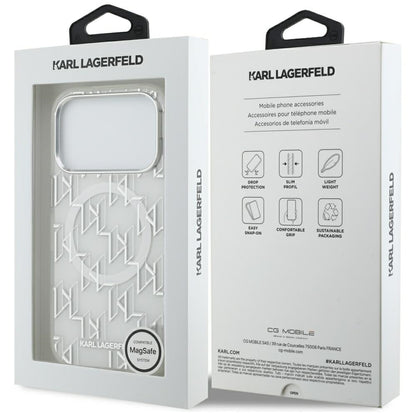 Capa MagSafe para Apple iPhone 17 Pro, Karl Lagerfeld, IML KL Monogram, Branca