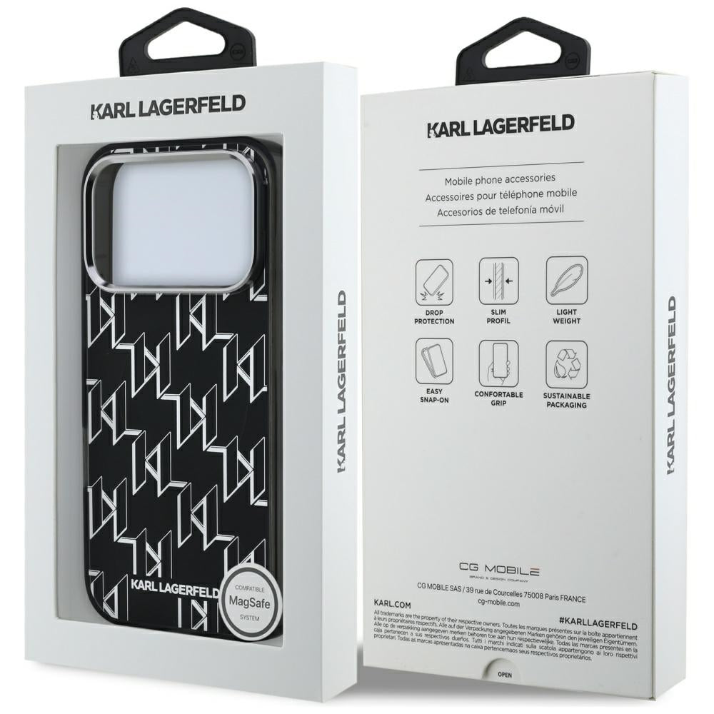 Capa MagSafe para Apple iPhone 17 Pro, Karl Lagerfeld, IML KL Monogram, Preta