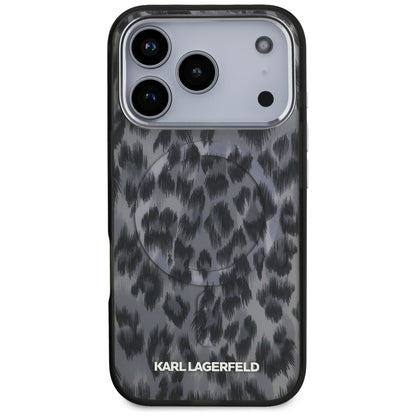 Capa MagSafe para Apple iPhone 17 Pro, Karl Lagerfeld, Padrão Leopardo IML, Preta
