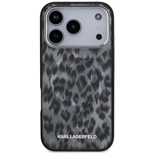 Capa MagSafe para Apple iPhone 17 Pro, Karl Lagerfeld, Padrão Leopardo IML, Preta