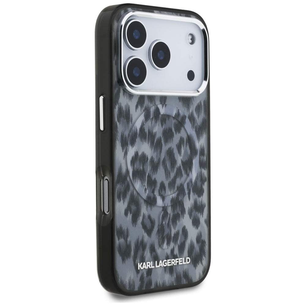 Capa MagSafe para Apple iPhone 17 Pro, Karl Lagerfeld, Padrão Leopardo IML, Preta