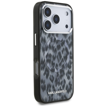 Capa MagSafe para Apple iPhone 17 Pro, Karl Lagerfeld, Padrão Leopardo IML, Preta