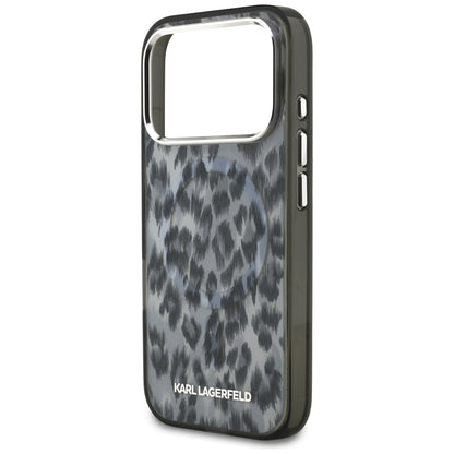 Capa MagSafe para Apple iPhone 17 Pro, Karl Lagerfeld, Padrão Leopardo IML, Preta