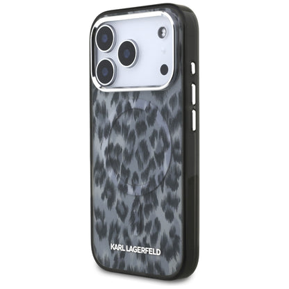 Capa MagSafe para Apple iPhone 17 Pro, Karl Lagerfeld, Padrão Leopardo IML, Preta