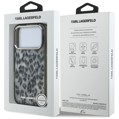 Capa MagSafe para Apple iPhone 17 Pro, Karl Lagerfeld, Padrão Leopardo IML, Preta