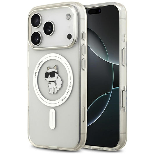 Capa MagSafe para Apple iPhone 17 Pro, Karl Lagerfeld, IML Logo Choupette, Transparente