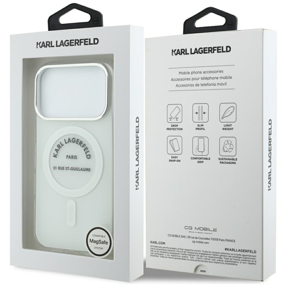 Capa MagSafe para Apple iPhone 17 Pro, Karl Lagerfeld, IML Logo RSG, Transparente