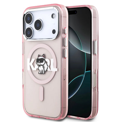 Capa MagSafe para Apple iPhone 17 Pro, Karl Lagerfeld, IML Sketch Logo Choupette, Rosa.