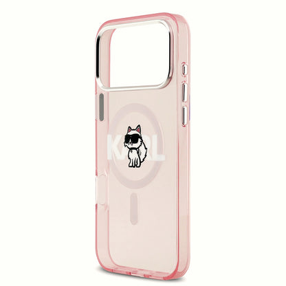 Capa MagSafe para Apple iPhone 17 Pro, Karl Lagerfeld, IML Sketch Logo Choupette, Rosa.