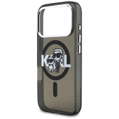 Capa MagSafe para Apple iPhone 17 Pro, Karl Lagerfeld, IML Sketch Logo Glitter Karl & Choupette, Preta.