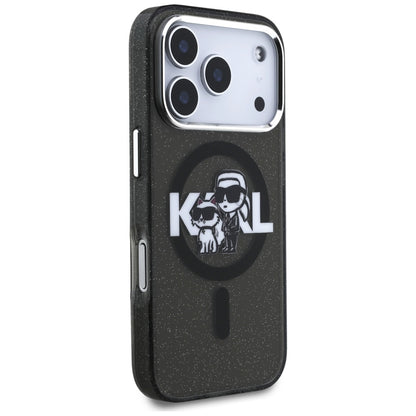 Capa MagSafe para Apple iPhone 17 Pro, Karl Lagerfeld, IML Sketch Logo Glitter Karl & Choupette, Preta.