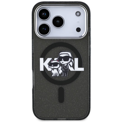 Capa MagSafe para Apple iPhone 17 Pro, Karl Lagerfeld, IML Sketch Logo Glitter Karl & Choupette, Preta.