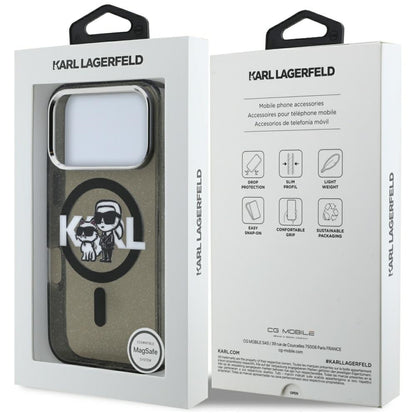 Capa MagSafe para Apple iPhone 17 Pro, Karl Lagerfeld, IML Sketch Logo Glitter Karl & Choupette, Preta.