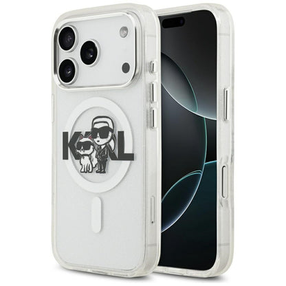 Capa MagSafe para Apple iPhone 17 Pro, Karl Lagerfeld, IML Sketch Logo Glitter Karl & Choupette, Transparente