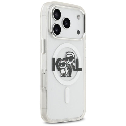 Capa MagSafe para Apple iPhone 17 Pro, Karl Lagerfeld, IML Sketch Logo Glitter Karl & Choupette, Transparente