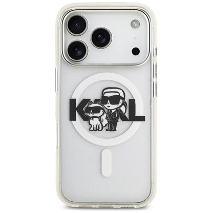 Capa MagSafe para Apple iPhone 17 Pro, Karl Lagerfeld, IML Sketch Logo Glitter Karl & Choupette, Transparente