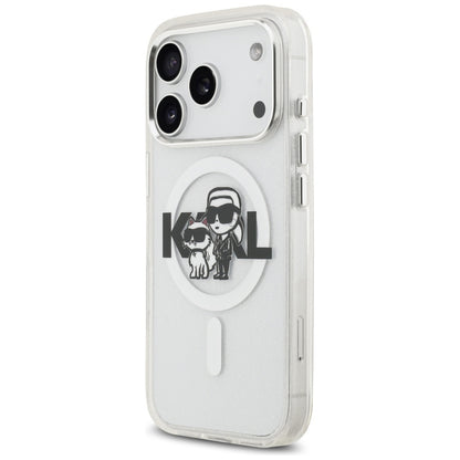Capa MagSafe para Apple iPhone 17 Pro, Karl Lagerfeld, IML Sketch Logo Glitter Karl & Choupette, Transparente