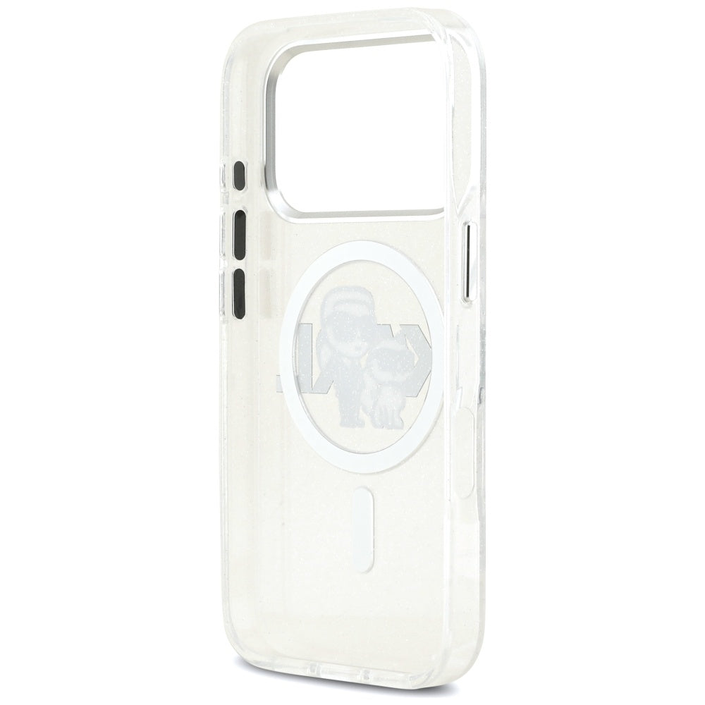 Capa MagSafe para Apple iPhone 17 Pro, Karl Lagerfeld, IML Sketch Logo Glitter Karl & Choupette, Transparente