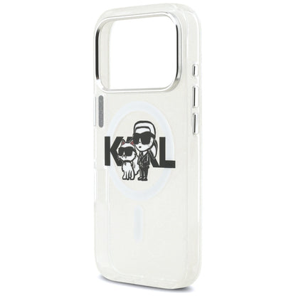 Capa MagSafe para Apple iPhone 17 Pro, Karl Lagerfeld, IML Sketch Logo Glitter Karl & Choupette, Transparente