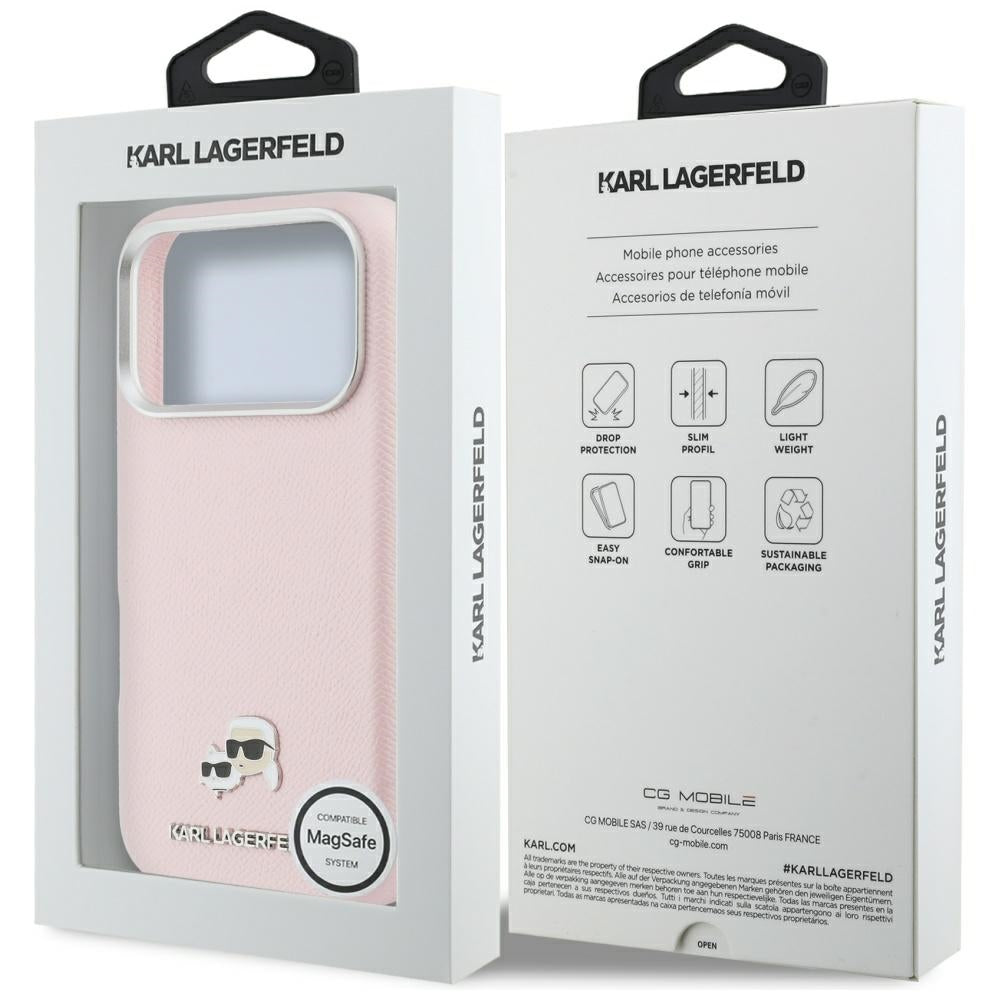 Capa MagSafe para Apple iPhone 17 Pro, Karl Lagerfeld, Karl & Choupette Head's Pin, Rosa
