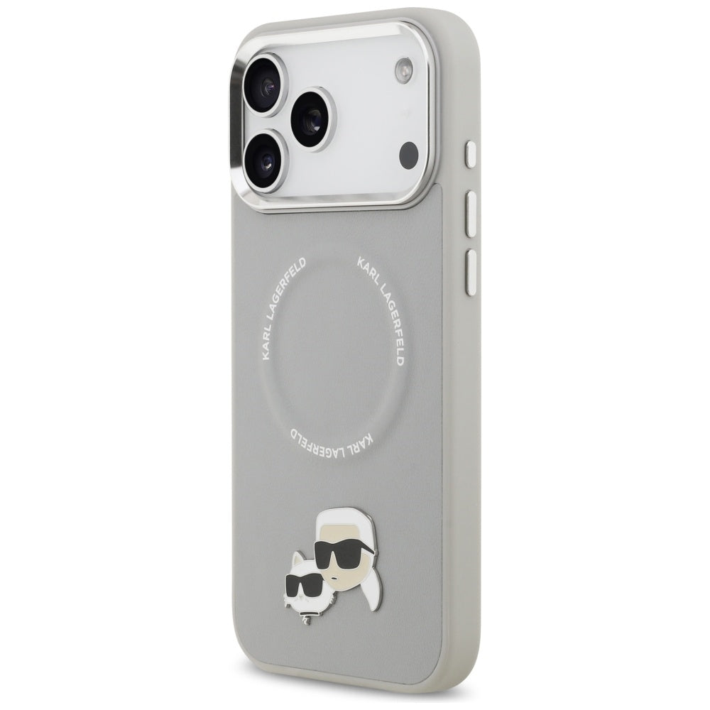 Capa MagSafe para Apple iPhone 17 Pro, Karl Lagerfeld, Karl & Choupette Pins, Cinzento