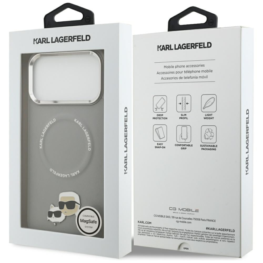 Capa MagSafe para Apple iPhone 17 Pro, Karl Lagerfeld, Karl & Choupette Pins, Cinzento